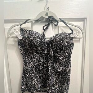 BONGO Black and White Bustier Tie Front swim Camisole